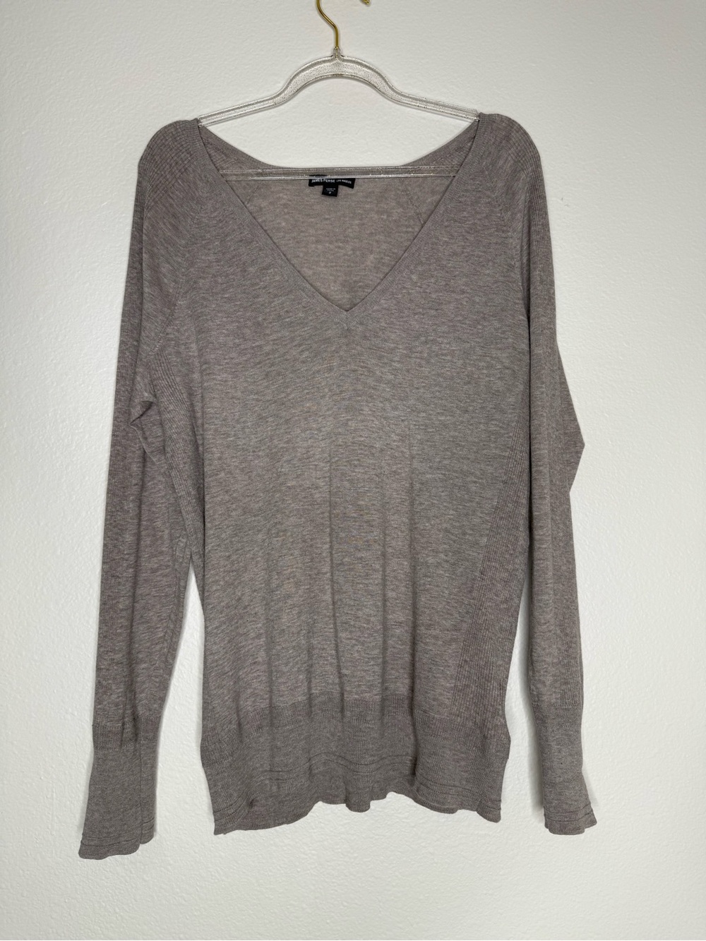 James Perse Taupe V-Neck Long Sleeve Cotton Sweater Sz 2 (M)
